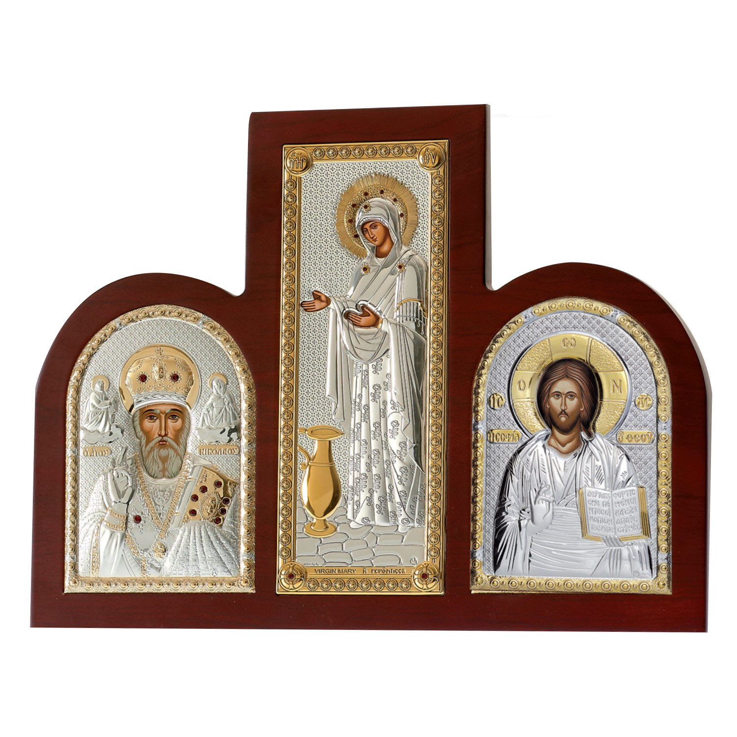 Ασημένια Εικόνα Τρίπτυχο Παναγία, Χριστός και Άγιος Νικόλαος MA-E1352X img