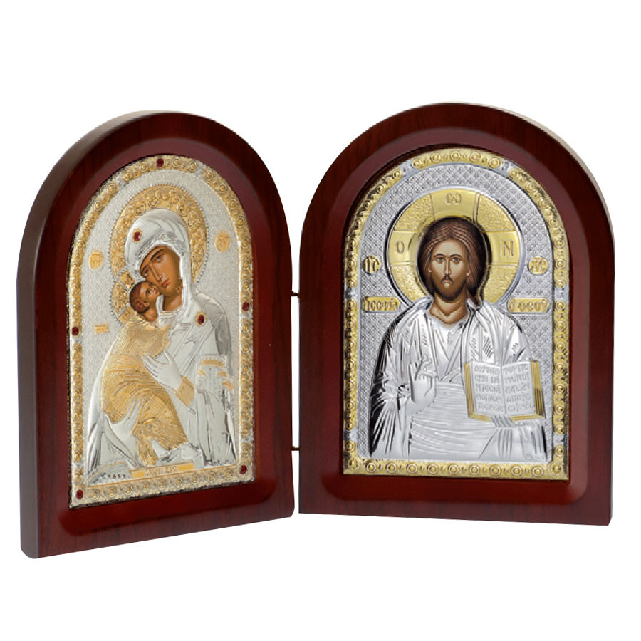 Ασημένια Εικόνα Δίπτυχο Παναγία και Χριστός MA-E1355-26X img