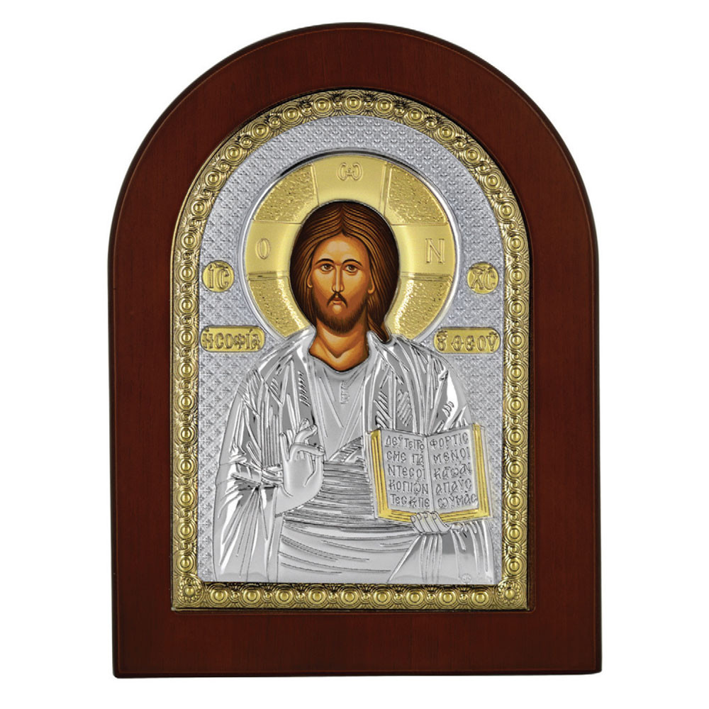 Ασημένια Εικόνα με τον Χριστό σε Καφέ Ξύλο RMA/E1107BX img